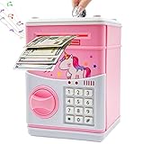 Piggy Bank Girls, Briuhap Unicorn Toys Gifts for Girls, Electronic Mini ATM Piggy Bank for Real Money Coin Bank with Personal Password & Auto Scroll, Birthday for Kids Age 3-8