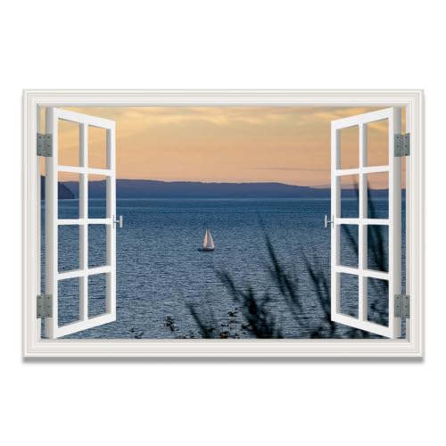 Cuadro lienzo efecto ventana con impresión de alta definición de montañas nevadas