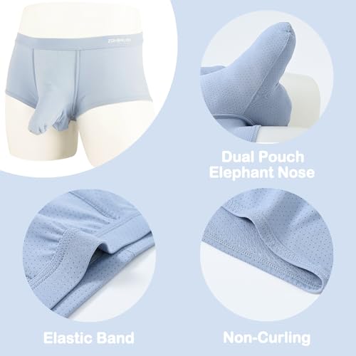 JINSHI Men’s Boxer Briefs Sexy Elephant Trunk Micro Mesh Breathable Underwear With Dual Pouch Hammock Shorts3