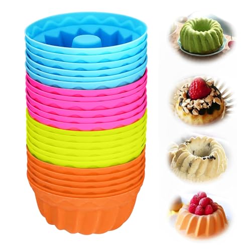 Voarge 24 Stück Mini Gugelhupfform Silikon, Wiederverwendbare Muffinförmchen Cupcake Klein, für Kuchen Dessert Schokolade Pudding Gelee