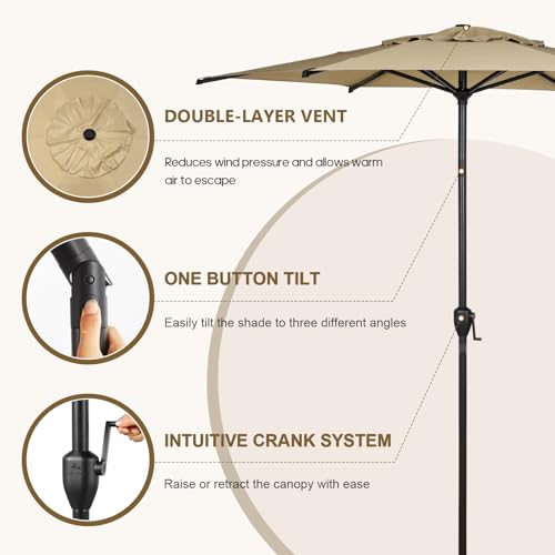 Image of Abba Patio 11FT Lyon Outdoor Patio Umbrella Outdoor Table Umbrella with Push Button Tilt and Crank Market Umbrella 8 Sturdy Ribs UV Protection Waterproof for Garden Deck Backyard Pool Tan