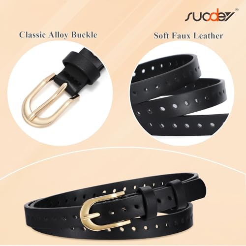 SUOSDEY 2 Pack Women Leather Belt, Skinny Belt for Jeans Pants Dresses Ladies Waist Belt3