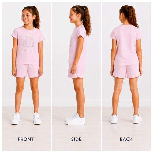 Image of AEROPOSTALE Girls Athletic Shorts Set - 2 Piece Jersey Graphic T Shirts & Fleece Cargo Shorts - Kids Activewear Clothing Set