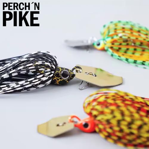 PERCH`N PIKE 5er Chatterbait Angelköder Set mit Box, 7g/13g/21g Kunstköder für Spinnfischen auf Hecht, Barsch und Zander, Hecht Köder Set inkl. Box für Raubfisch Angler (Set 1-7g)