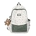 JHTPSLR Preppy Backpack Patchwork Cottagecore Aesthetic Backpack Flower Grass Printed Backpack Back to School Supplies (Green)