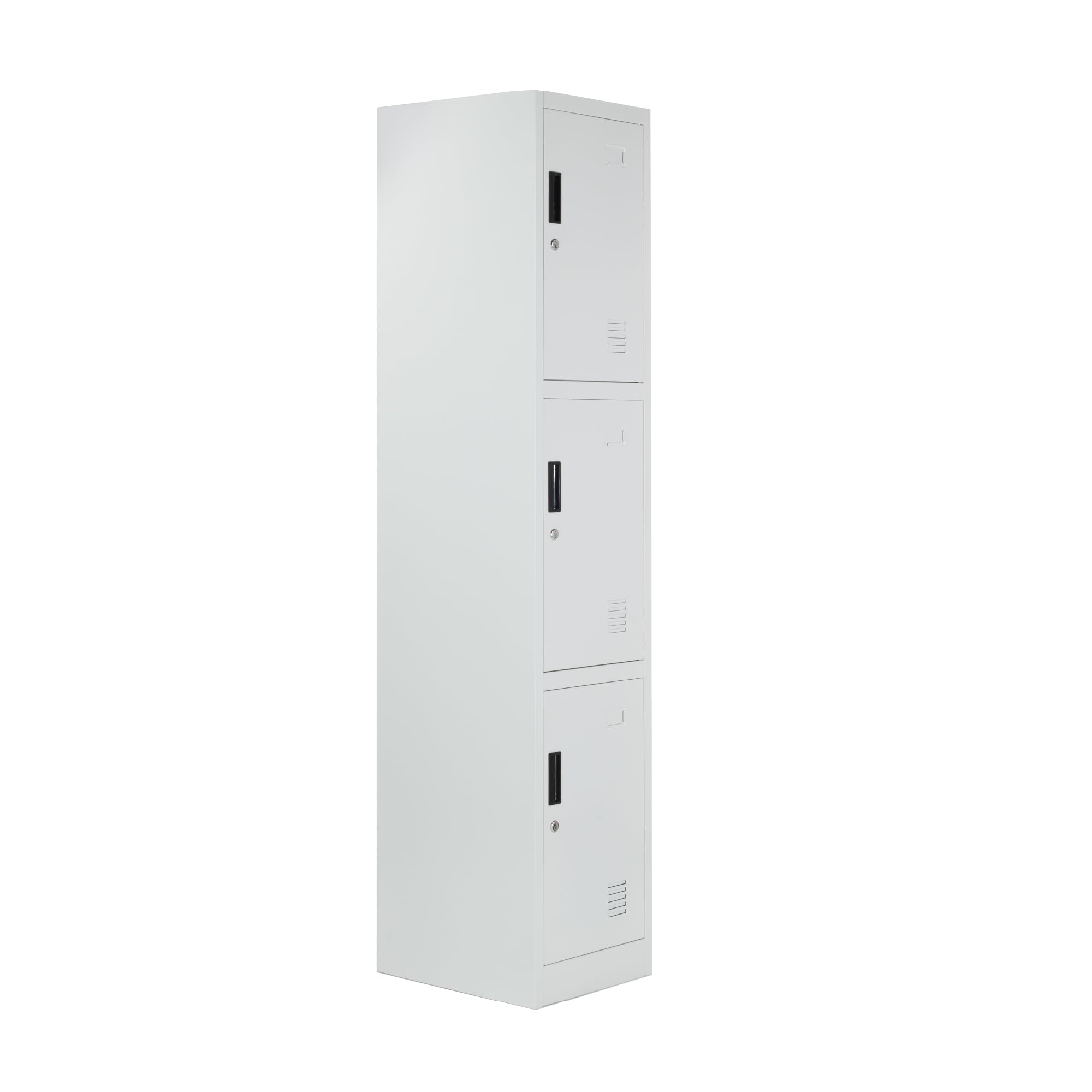 Taquilla Vestuario metálica 3 Puertas Blanca RAL 9016-185x38x45 cm con Cerradura - Incluye Llave | Armario metálico Estrecho para Garaje, Oficina, Gimnasio, Vestuario, Locker Individual