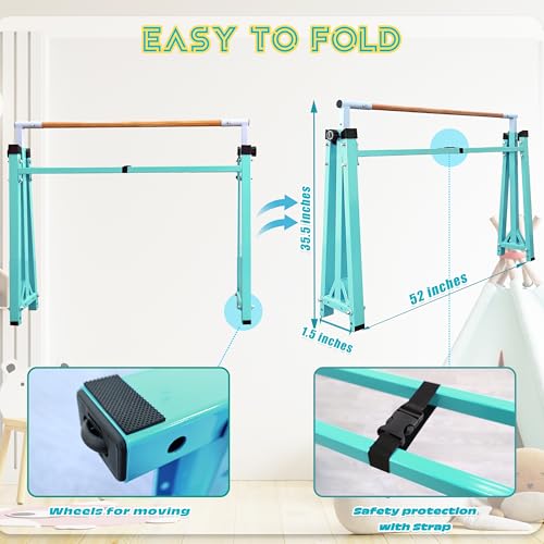 Image of Seliyoo Foldable Gymnastics Bar for Kids Teens Ages 3-18, 5FT /6FT Kip Training Bar -Sturdy Base for Home Training,Adjustable Height 35 inch to 59 inch for, 400 LBS Capacity,Anti-Slip Base & Easy Assembly