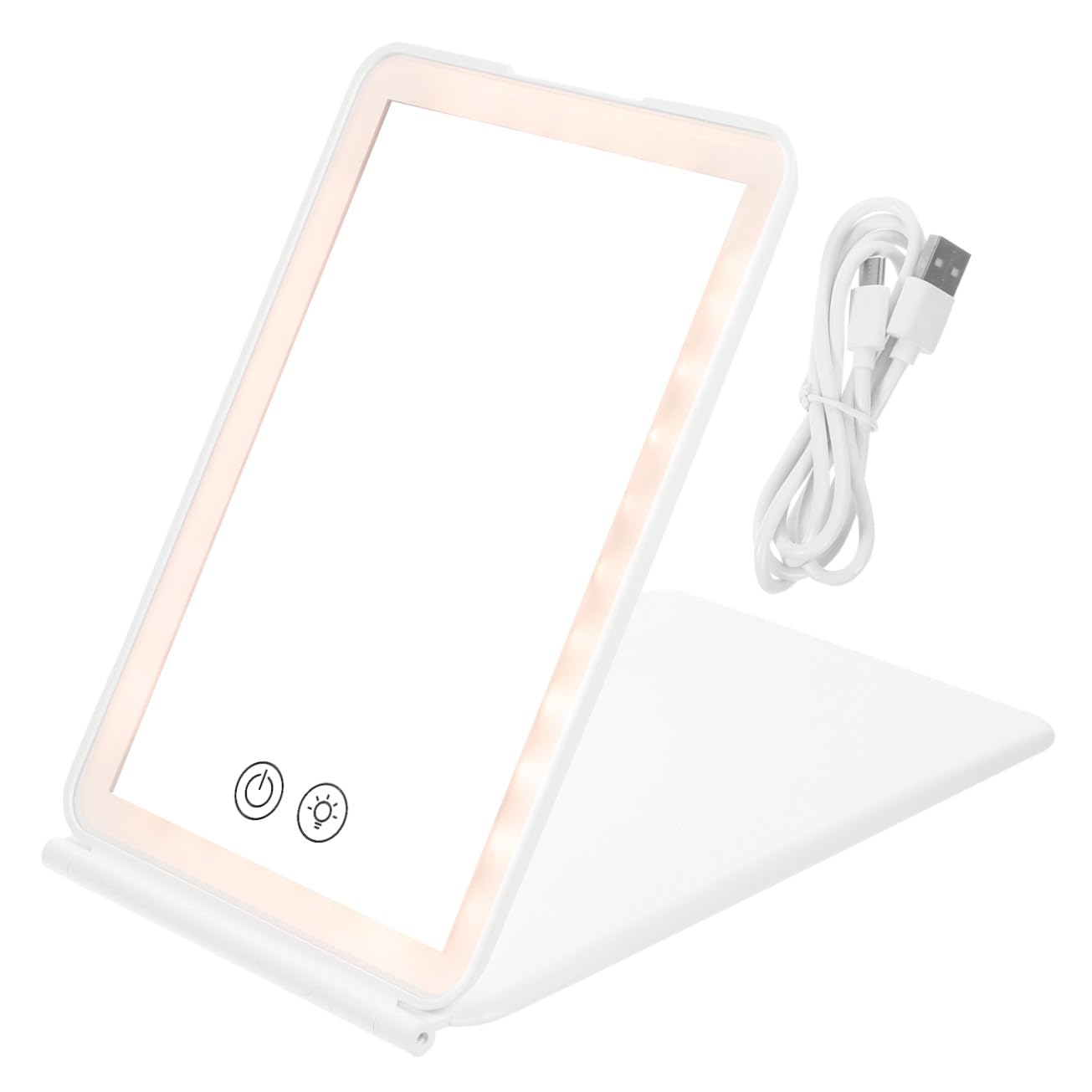 Specchio Trucco con Luce da Tavolo, Pieghevole, 3 Tonalità di Luce, Ricaricabile 1500mah, Leggero, per Casa e Viaggio