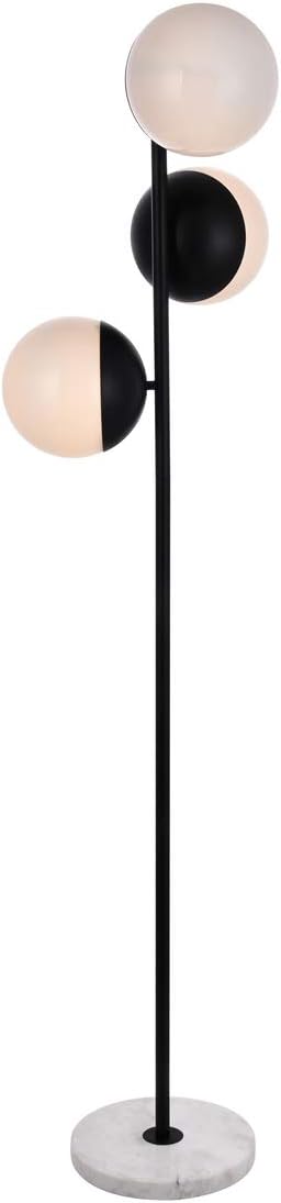 Living District Indoor Modern Home Decor Bright Eclipse 3 Lights Black Floor Lamp with Frosted White Glass