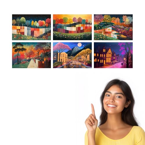 Image of SiddArtify Colorful Landscape Wall Art Prints Set - Modern Tree Poster Decor for Living Room Bedroom Office - 8x12 Sticker Pack of 6