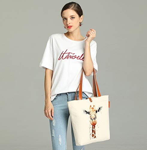 So'each Canvas & Beach Tote Bag Animal Giraffe Art Graphic Handbag Shoulder Bag #TOP1