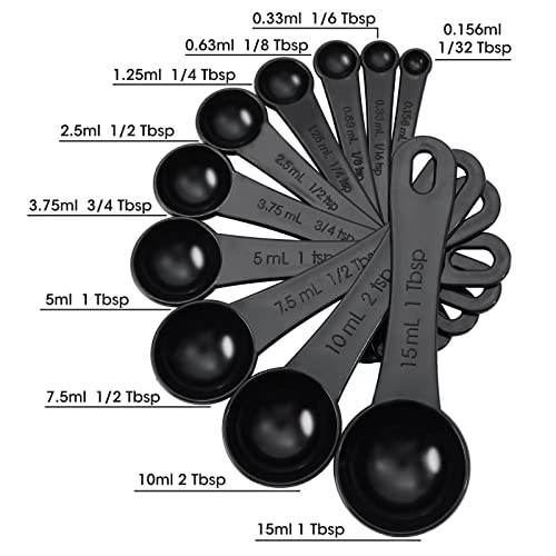 Dotinghux Measuring Spoons, Plastic Measuring Spoons Set With Egg Separator 12-Piece,Black #TOP1
