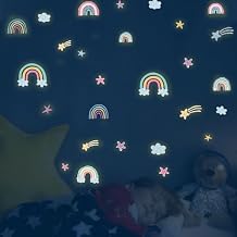 Rainbow Wall Decor Stickers Glowing Luminous Rainbow Wall Stickers Glow Star Decals for Girls Boys Bedroom Nursery
