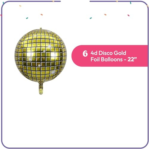 Image of 6Pcs 22Inch Golden Disco Ball Balloons - 4D Large Foil Balloons with Metallic Star for 70s Disco Dance Birthday Party