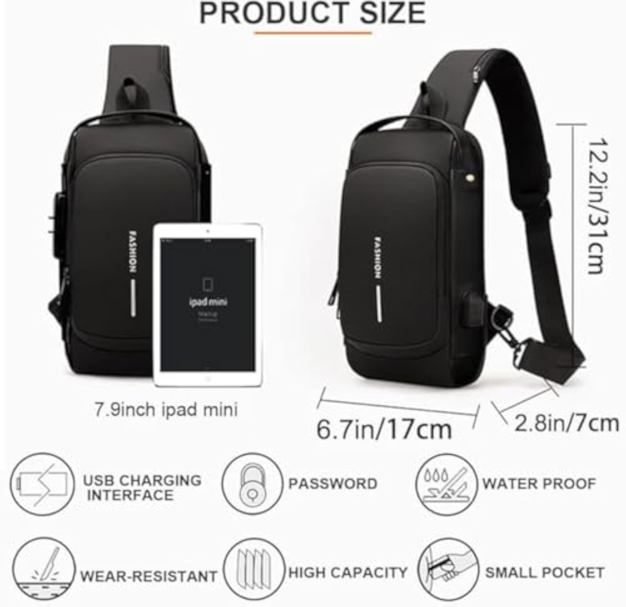 Anti Theft Sling Bag with USB Charging Port for Travel