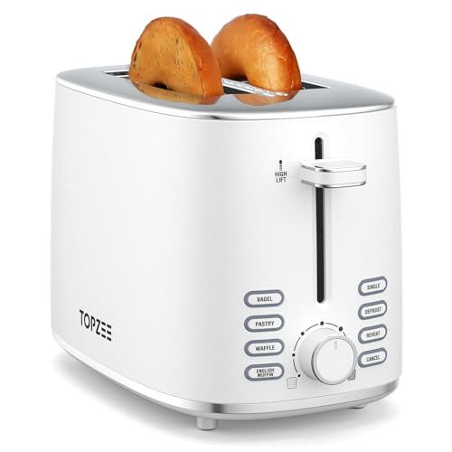 Topzee Toaster 2 Slice, Wide Slot for Toasting Bagel Muffin Waffle Gluten Free Breads, 7 Shade...