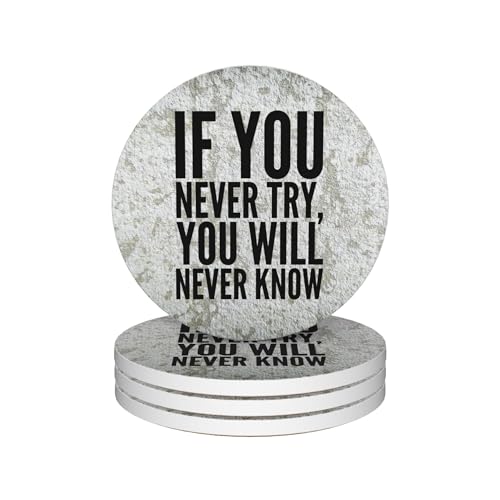 Drinks Coasters Set of 4, Inspirational Quotes Round 4" Cup