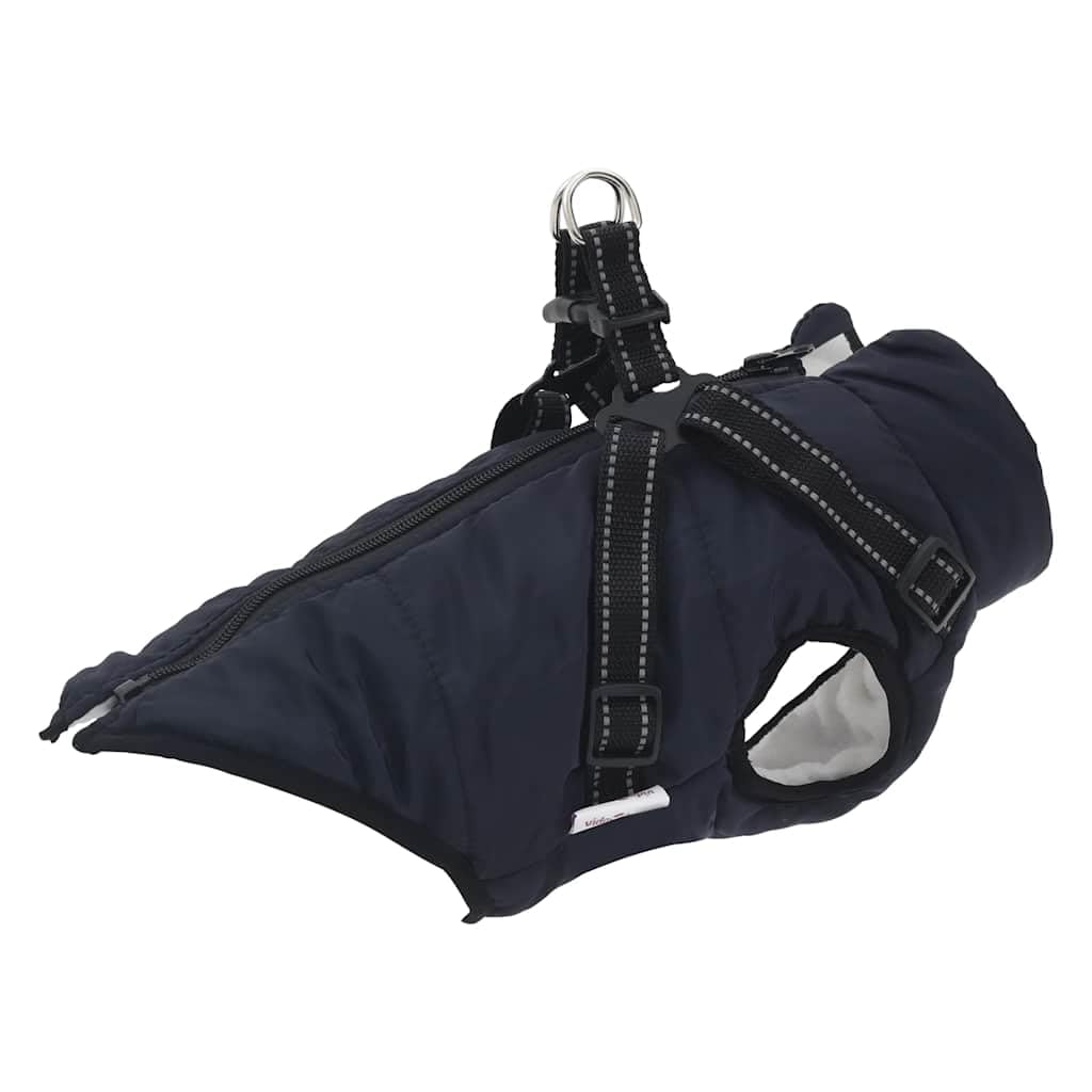 Cappottino per cani, impermeabile, blu navy, con strisce riflettenti, regolabile, L28, in pile di poliestere, caldo, per inverno, autunno, outdoor, passeggiate in caso di pioggia e neve