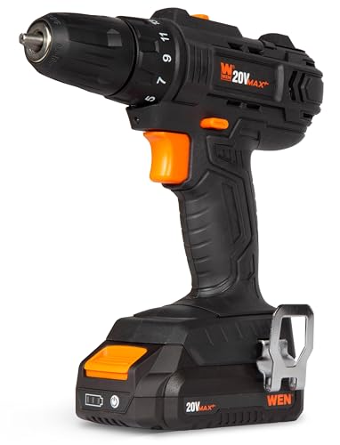 WEN 20V Max Cordless 3/8-Inch Drill and Driver with 2.0 Ah Lithium-Ion Battery and Charger (20119)