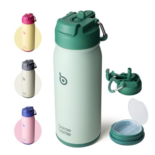 BOTTLE BOTTLE 16 oz sports water bottle stainless steel insulated kids water bottle with straw and pills holder for gifts and schoolgreen
