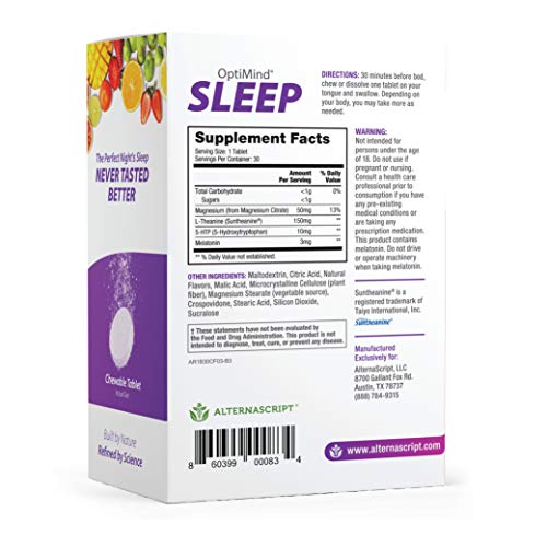 OptiMind Sleep (Formally RestUp), Fast-Acting Sleep Aid | Non-Habit Forming | Melatonin, Magnesium, 5-HTP, L-Theanine | Natural Tropical Flavor Fast Dissolving Tablets (30ct) - Thumbnail 4