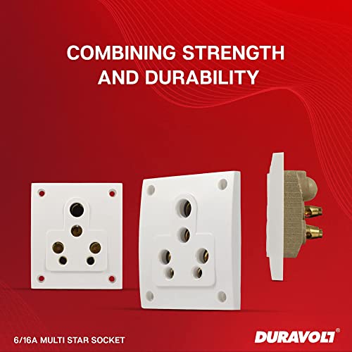 Image of Star 6 /16A 6 Pin Non Modular Electrical Multi Socket, White Colour,Polycarbonate Body, Porcelain Back,Heavy Duty,Suitable for Home & Office Use with Mounting Screws (10)