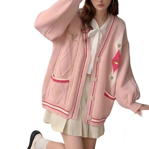 Image of Chevara Women's Cute Sweet Cardigan Sweater Kawaii School Uniform Button Long Sleeve V-Neck Knitted Outerwear