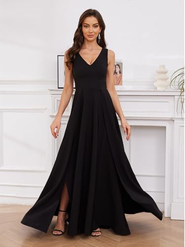 Women's Formal Dress V Neck Sleeveless Winter Wedding Guest Split Cocktail Party Prom Long Dresses2