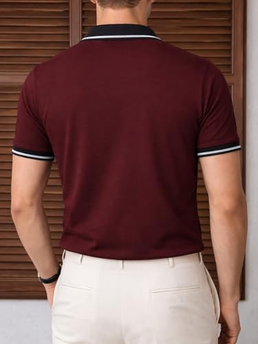Image of Veirdo Men's Polo T-Shirt Regular Fit with Contrast Pattern & Striped Trim on Collar and Half Sleeves, Stylish Solid Casual, Weekend & Outdoor Wear (Sizes S to 2XL)