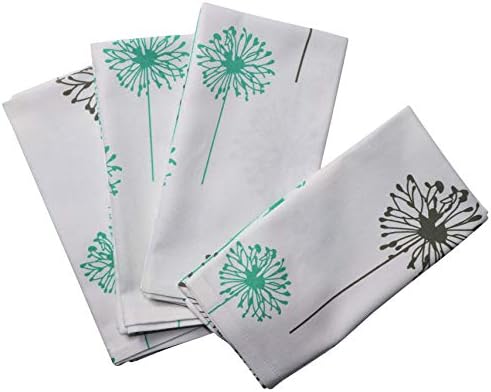 Crabtree Collection Dandelion Floral Aqua Grey Napkins Set of 4 Cloth Napkins for Spring Table Decor 100% Cotton Cloth Napkins for Dinner Parties and Everyday Use