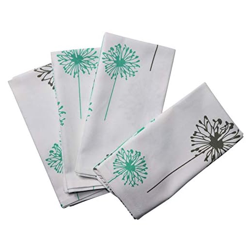 Crabtree Collection Dandelion Floral Aqua Grey Napkins Set of 4 Cloth Napkins for Spring Table Decor 100% Cotton Cloth Napkins for Dinner Parties and Everyday Use