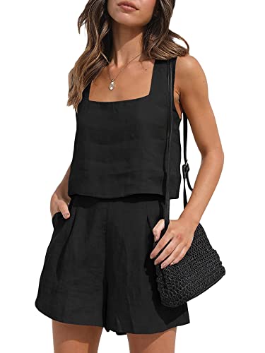 Ensemble débardeur et short élastique avec poches Springcmy pour un confort d'été