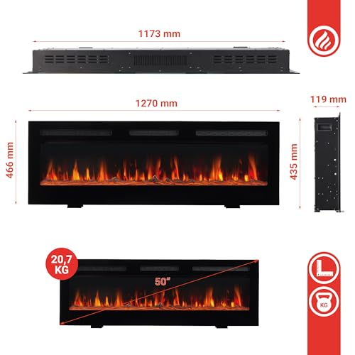 KAMINIO Electric Fireplace MARLON - Electric 3-in-1 Fireplace with Heater, 3D Flame Effect, 12 Flame Colors, Remote Control - Image 7