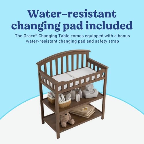 Image of Graco Changing Table with Water-Resistant Changing Pad (Hazelnut) - GREENGUARD Gold Certified, Multi Storage Nursery Baby Changing Table