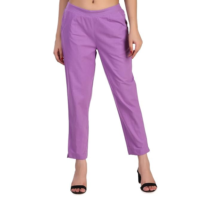 Image of Aarav Fabric Women's 100% Cotton Casual Pant | Ankle Length Regular fit Cotton Trouser | Straight Fit Formal Pants for Kurti, Office, Casual and Daily Outdoor Lifestyle