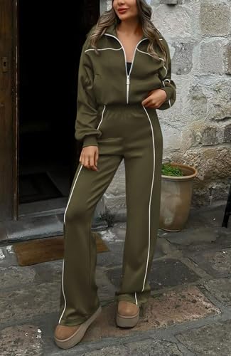 Image of BTFBM Women's Two Piece Tracksuit Fall 2026 Long Sleeve Zip Up Sweatshirt Long Pants Outfits Jogger Sweatsuit Sets