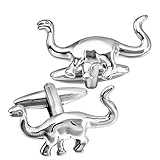 Shiny Silver Tone Long Neck Dinosaur Cufflinks For Men With Gift Box, normal, Metal, no gemstone