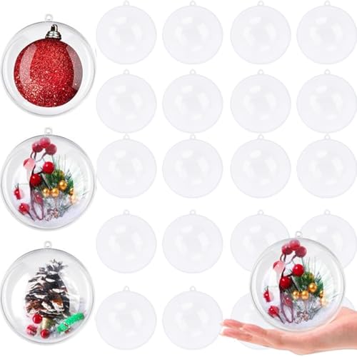 FALSKT Palle di Natale Trasparenti 10cm - Palline Plastica Riempibili Fai da Te per Decorazioni Alberi di Natale e Nozze Set 20 Pezzi