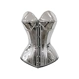 HKP CRATIVE Women’s Overbust PVC Corset Gothic Waist Trainer Cincher Bustier for Halloween, Clubwear, Cosplay & Costume Party (US, Alpha, Small, Regular, Regular, Silver)