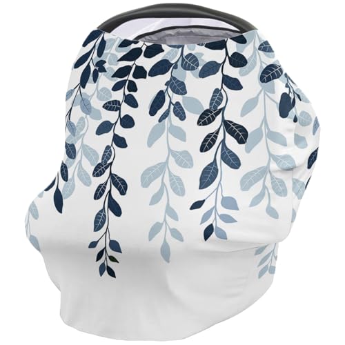Nursing Cover for Breastfeeding Scarf, Plants Leaves Ombre Blue Baby Car Covers Super Soft Multi Use for Canopy Shopping Cart Cover Blanket Stroller Cover