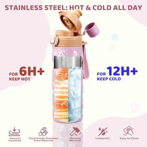 MAISON HUIS Kids Water Bottles 2 Pack, 18/8 Stainless Steel Vacuum Leak Proof Straw Cup with 21oz Tritan Sport Bottle, Kids Water Bottle for School, Gifts for Boys and Girls — view 2