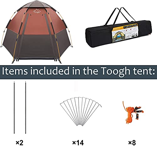 Toogh 3-4 Person Camping Tent 60 Seconds Set Up Tent Waterproof Pop Up Hexagon Outdoor Sports Tent Camping Sun Shelters, Instant Cabin Tent, Advanced Venting Design, Provide Top Rainfly (Red) #TOP1
