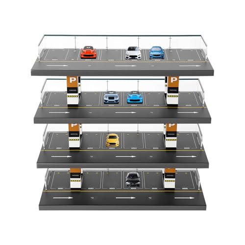 LyeXD 4 Tiers Toy Car Parking Garage Diorama, Acrylic Hot Die-cast Model Car Organizer, 1/64 Scale Hot Diecast Wheels Display Case with 4 Levels 24 Spots Maximum 40 Cars