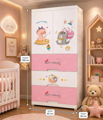 Image of HIWARE Premium Modular Wardrobe for Bedroom, Kids Room and Home | Spacious Clothes Storage Cabinet with Drawers and Shelves | Modern Stylish Design, Heavy Duty, Multiuse Organizer- SJ6514-SWEET Heart