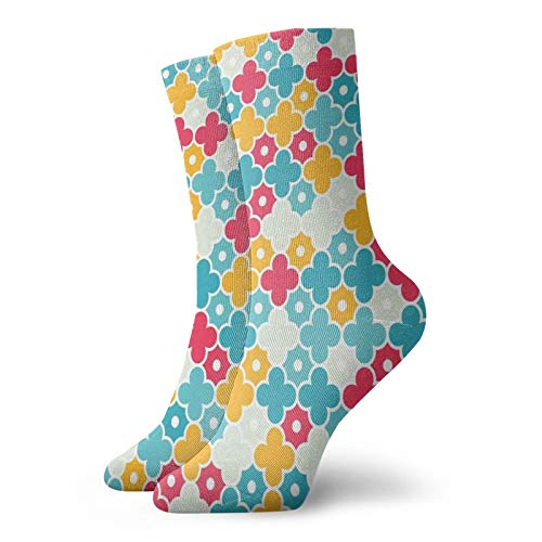 Funky Colorful Cushion Sport Socks,Kids Colorful Petal Clover Leaves Pattern Bohemian Casual Kids Theme,Athletic Cushioned Running Performance Crew Socks For Men/Women, -12 inch