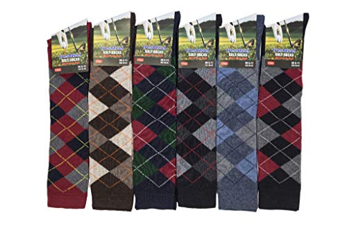 Rozgul 6 paia di calzini alti da uomo al ginocchio con design a rombi da golf, in cotone ricco, per equitazione e stivali, taglia UK 6-11, Multicolore., Knee High