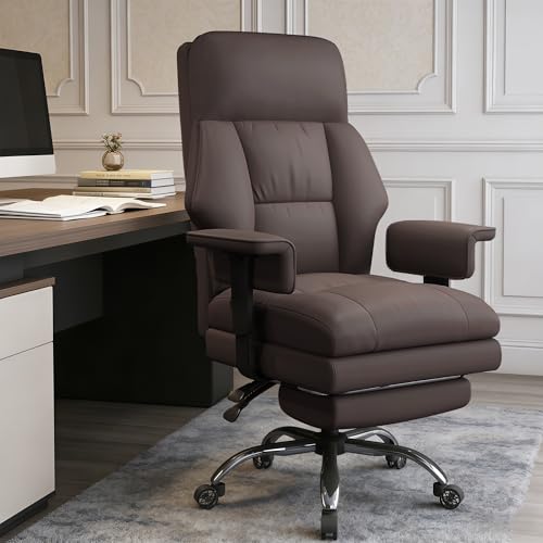 Image of Executive Office Chair with Wheels PU Leather Ergonomic Desk Chairs with Foot Rest High Back Computer Gaming Chairs for Home Office