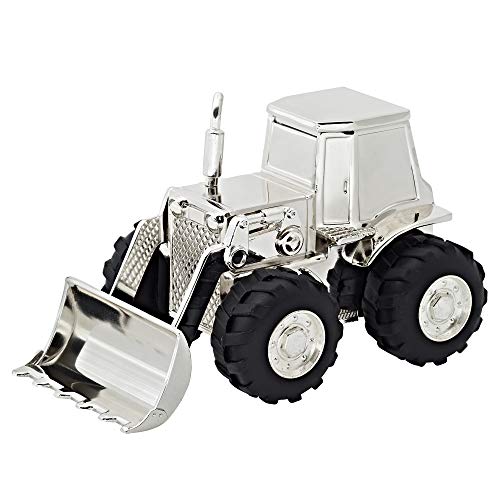 EDZARD Tirelire Tracteur, Argent Noble, résistant à la ternissure, Hauteur 9 cm