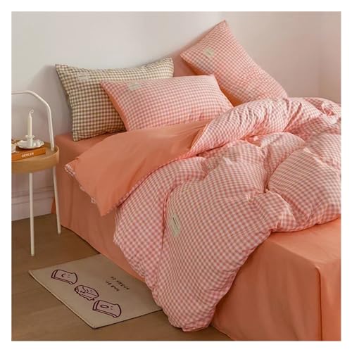 Juego de edredón de Cama, Juegos de Funda nórdica a Cuadros 100% algodón de 3 Piezas, Funda de edredón Estampada con patrón geométrico de Rejilla, con Cierre de Cremallera y Lazos en Las Esquinas