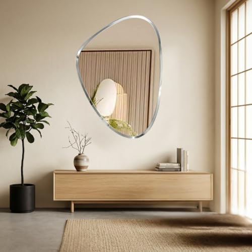 Image of Creative Arts n Frames 14x20 inch 5mm Thick Beveled Smooth Edges Frameless Wall Mount HD Mirror Home Office Hotel Decor for Living Restroom Bedroom Bathroom (Irregular Shape 14x20 inch HD Mirror.)